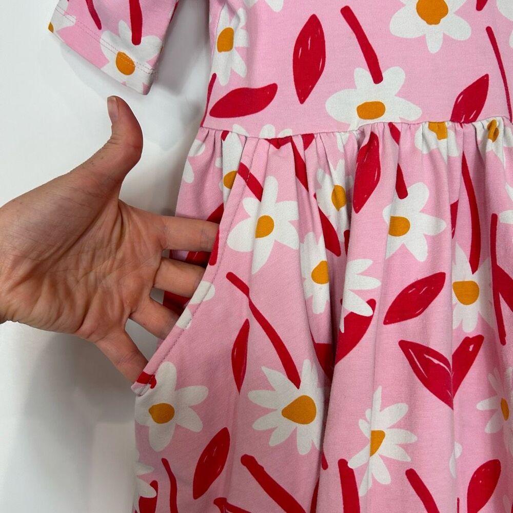 Hanna Andersson Dress Girls 6 Pink Red Floral Twirl Skater Floral Cotton Stretch - Picture 2 of 12